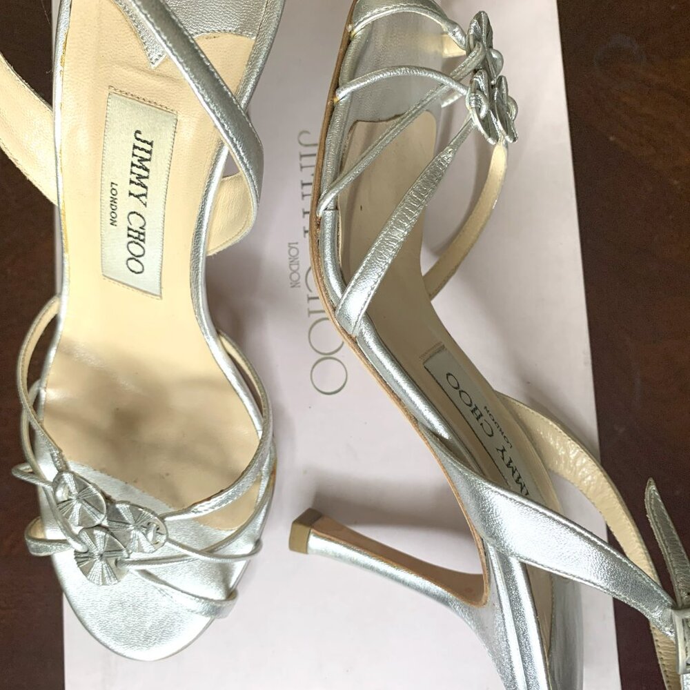 Authentic Jimmy Choo Womens Silver Matalic Nappa High Heels Pumps Size 36.5